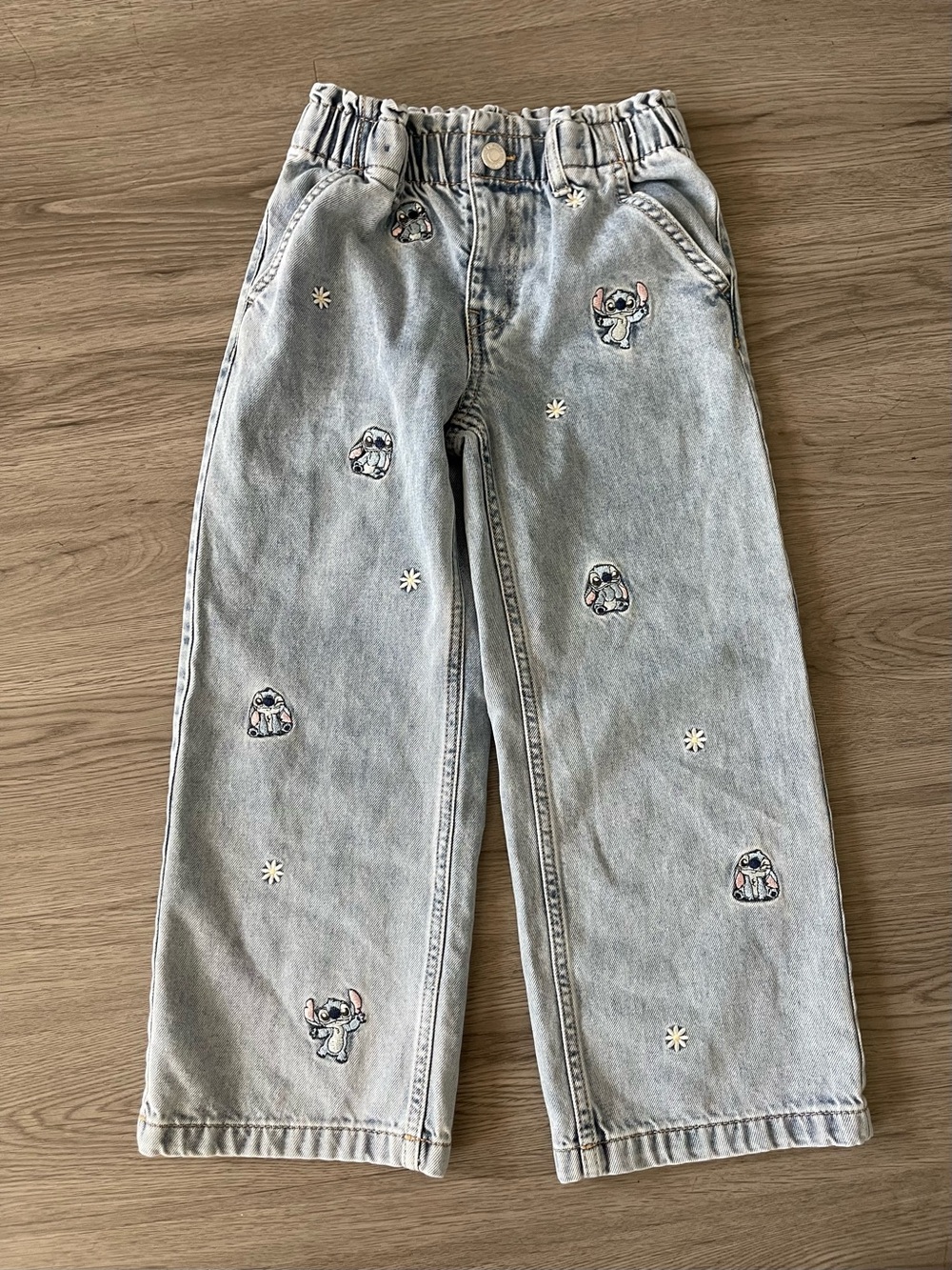 H&M kids disney lilo and stich Light Blue Denim Jeans with Stitch Embroidery